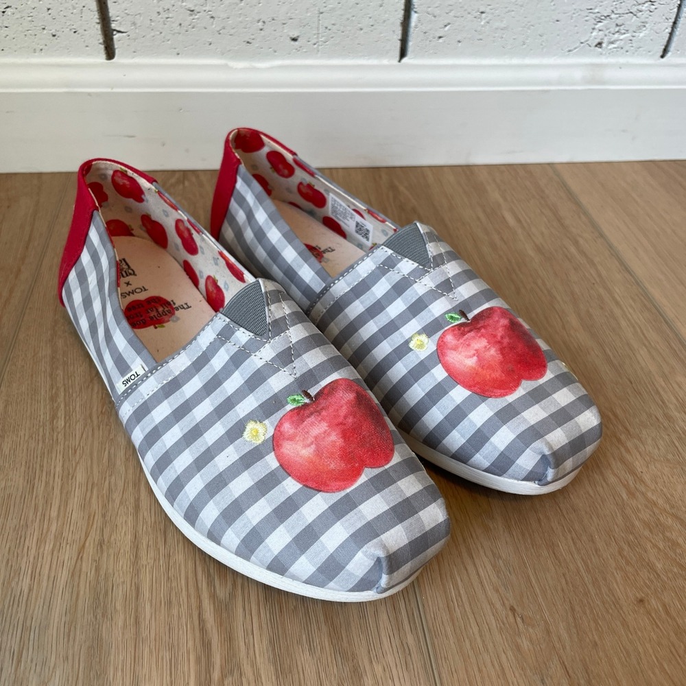 TOMS x Once Upon a Farm Alpargata Gingham Apple Shoes Grey Red W9 10015690